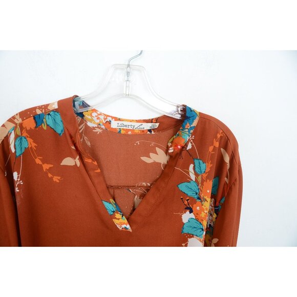 Liberty Love Plus Size 3XL Floral Roll Tab Sleeve V-Neck Forest Fairy Colorful - Picture 6 of 12